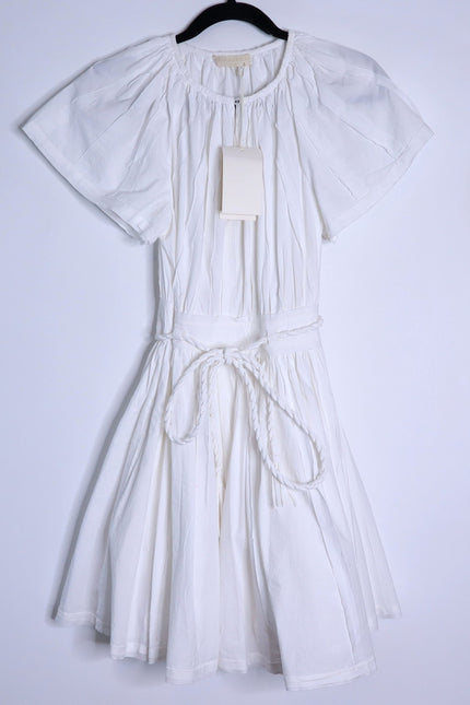 ULLA JOHNSON NWT Jessa Mini Dress Pristine White Pleated Cotton Poplin Women's 2