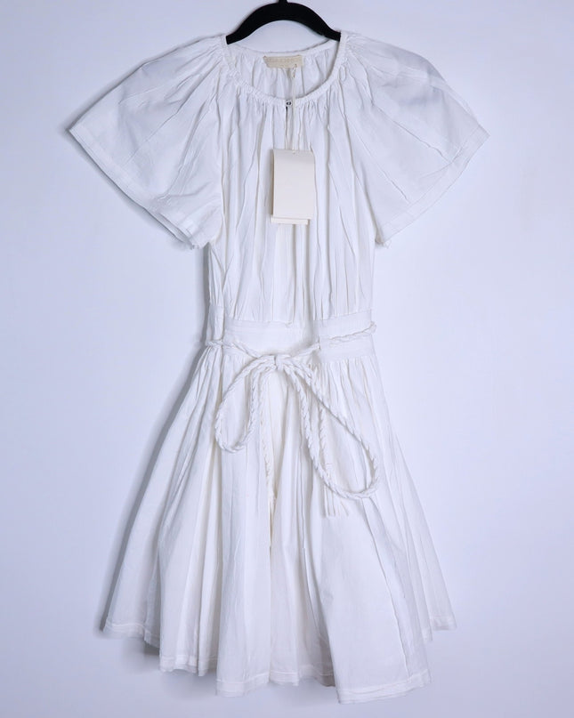 ULLA JOHNSON Jessa Mini Dress NWT Pristine White Pleated Cotton Poplin Women's 2