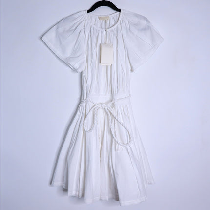 ULLA JOHNSON Jessa Mini Dress NWT Pristine White Pleated Cotton Poplin Women's 2