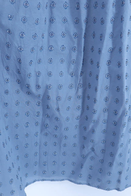 NEVER A WALLFLOWER High Neck Midi Dress Blue Cross Hatch Puff Sleeve Women's XS