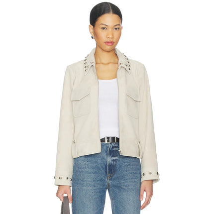 Rails Zeta Studded Jacket Taupe Goat Suede Leather Zip Up Women's S