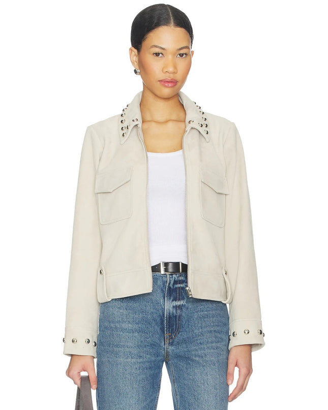 Rails Zeta Studded Jacket Taupe Goat Suede Leather Zip Up Women's S