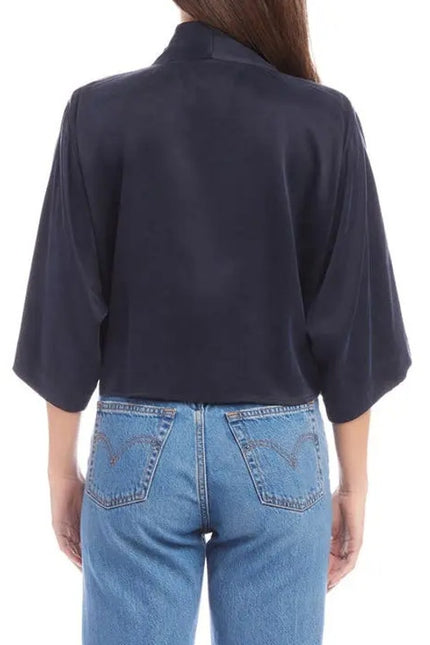FIFTEEN TWENTY Blouson Tie Front Top Navy NWT Kimono Short Sleeve Women's M