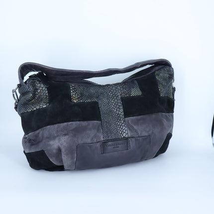 Liebeskind Berlin Irvine Hobo Shoulder Bag Oil Black Leather Reptile Mix Media