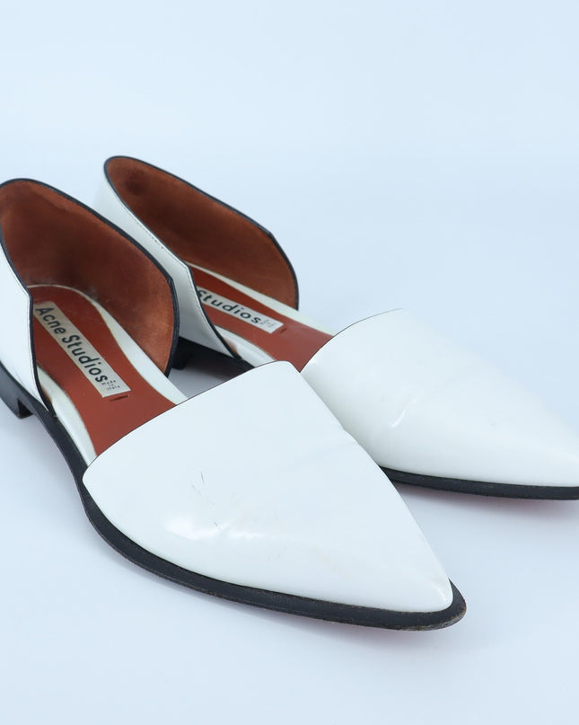 Acne Studios Medea D'Orsay Flats White Leather Pointed Toe Women's 38/US 7.5