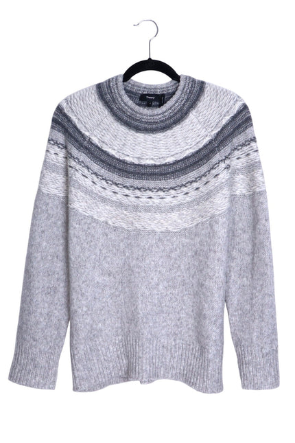 THEORY Fair Isle Sweater Melange Light Grey Wool Blend Long Sleeve Women's P/00