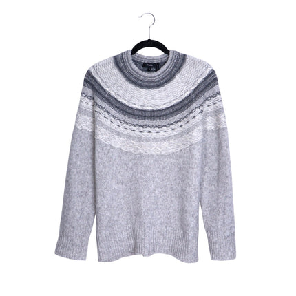 THEORY Fair Isle Sweater Melange Light Grey Wool Blend Long Sleeve Women's P/00