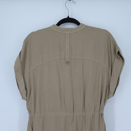 Zara Linen Blend Midi Dress Beige NWT Half Button Pullover Women's XS