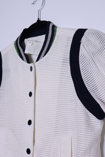 VERONICA BEARD Smith Rib Trim Jacket Off White Black Bomber Casual Women's 2