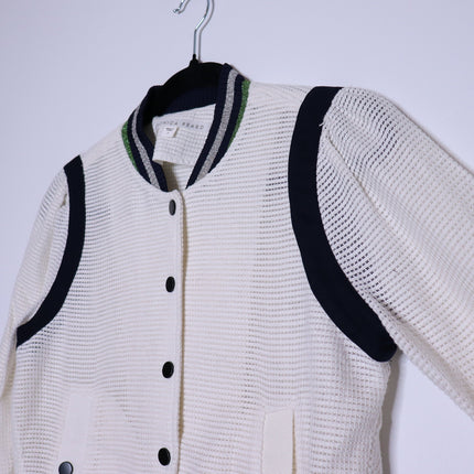 VERONICA BEARD Smith Rib Trim Jacket Off White Black Bomber Casual Women's 2