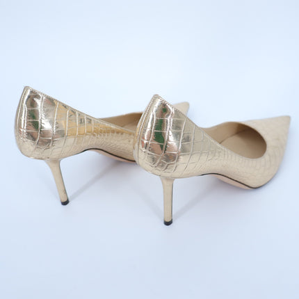 JIMMY CHOO Romy 85 Snake Embossed Pumps Champagne Metallic Women's 38.5/US 8.5