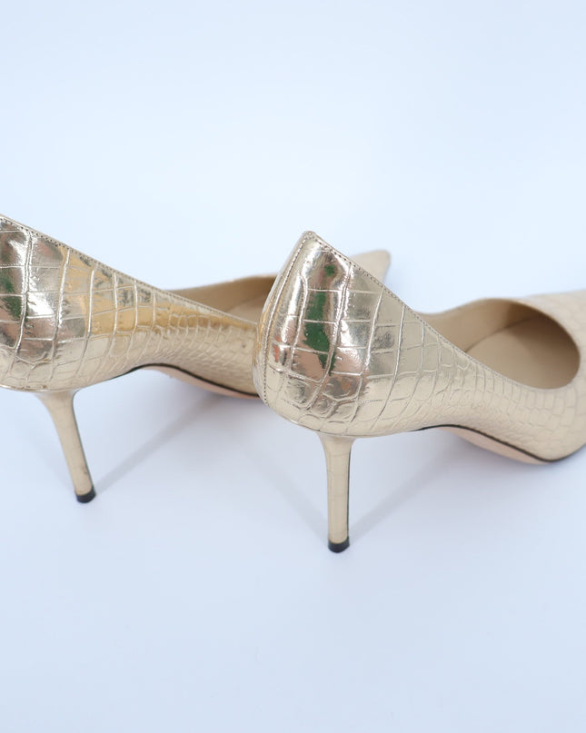 JIMMY CHOO Romy 85 Snake Embossed Pumps Champagne Metallic Women's 38.5/US 8.5