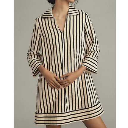 ENGLISH FACTORY Stripe Collared Mini Dress Beige Black NWT Pullover Women's S