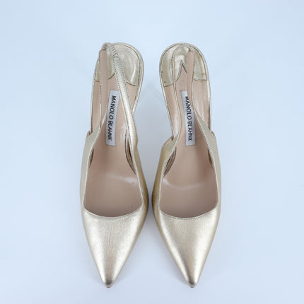 Manolo Blahnik Carolyne Slingback Pump Metallic Gold Leather Women's 37.5 US 7.5