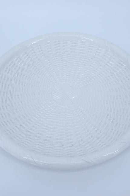 TIFFANY & CO 15" Basket Weave Serving Platter White Chop Plate Wicker 5965/38