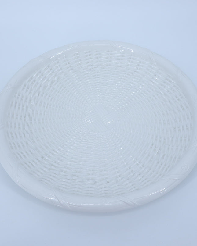 TIFFANY & CO 15" Basket Weave Serving Platter White Chop Plate Wicker 5965/38