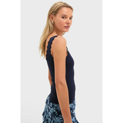 Tuckernuck Ric Rac Compression Tank Navy NWT Scalloped Knit Tank Top Women's L