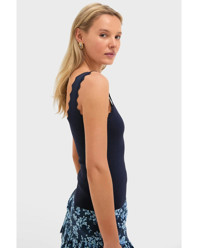 Tuckernuck Ric Rac Compression Tank Navy NWT Scalloped Knit Tank Top Women's L