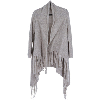 SEFTE + THE HUNTRESS Fringe Open Cardigan Oatmeal Long Sleeve Women's OS