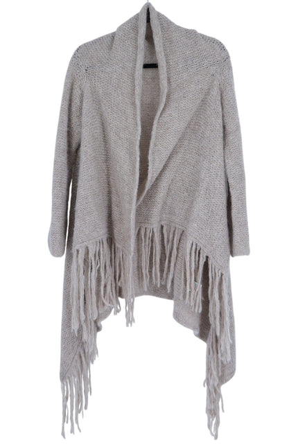 SEFTE + THE HUNTRESS Fringe Open Cardigan Oatmeal Long Sleeve Women's OS