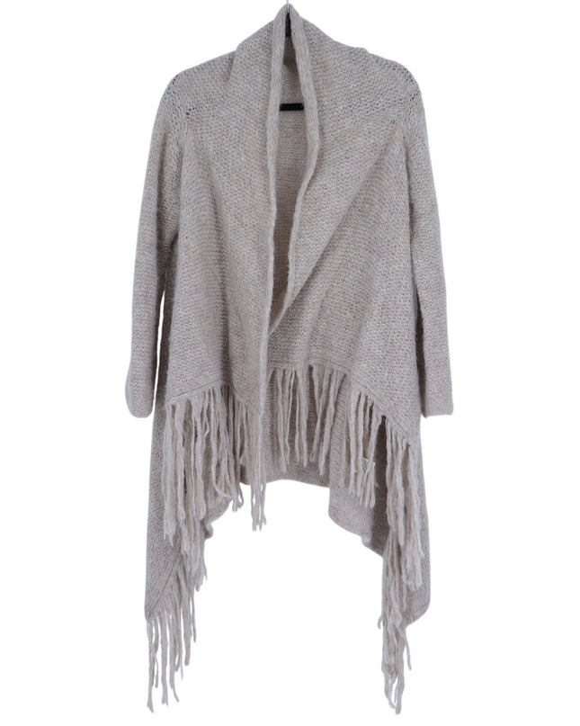 SEFTE + THE HUNTRESS Fringe Open Cardigan Oatmeal Long Sleeve Women's OS