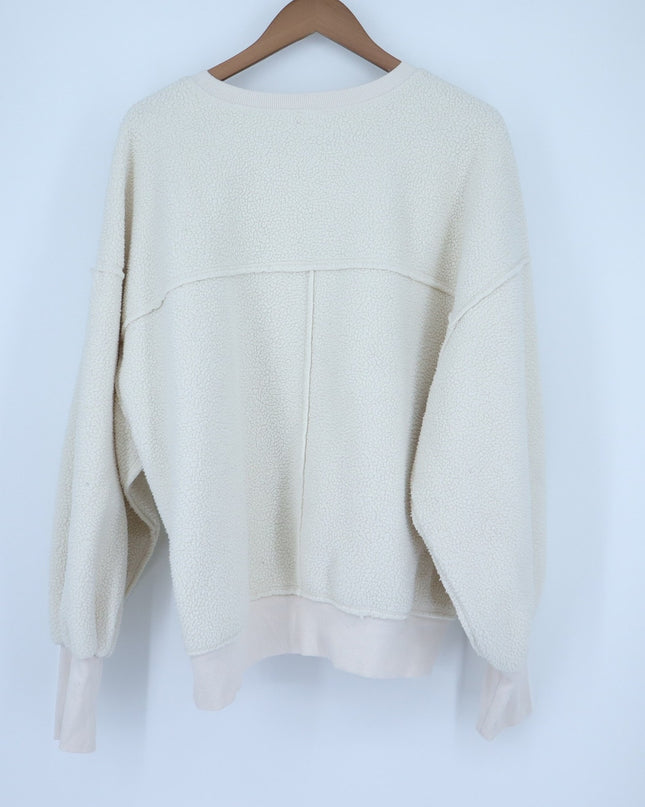 Pilcro Slouchy Oversized Sweatshirt Ivory Crew Neck Sherpa Fleece Women's XL