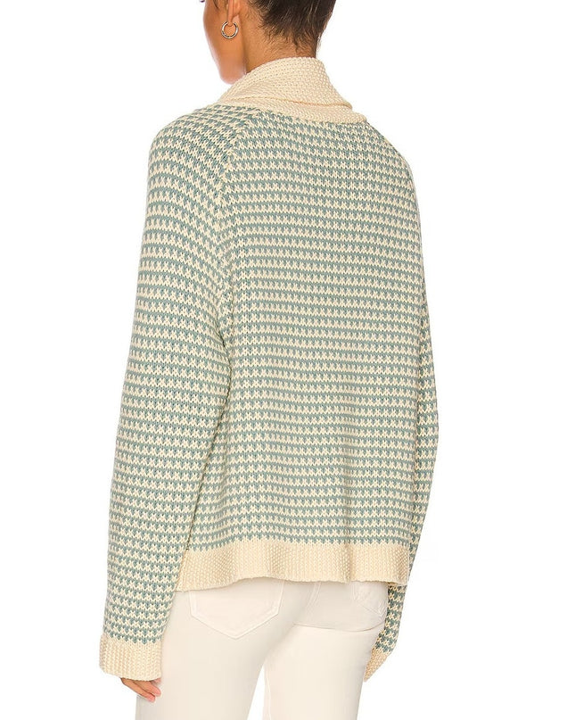 THE GREAT. Minicheck Lodge Cardigan Sweater Morning Sky Open Front Women's 0 XS