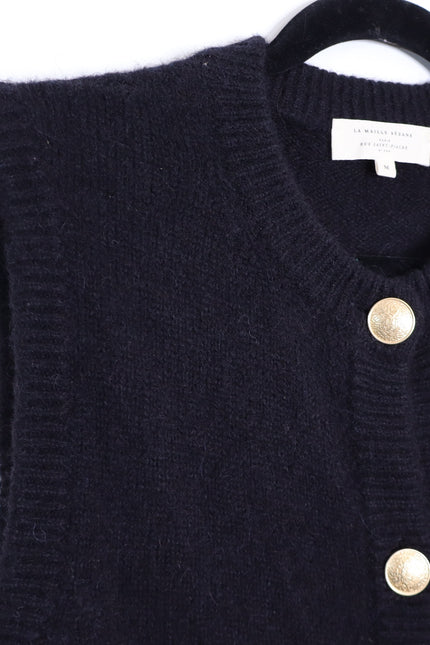SEZANE Sacha Sweater Vest Cardigan Black w/ Gold Button Wool Blend Women's M
