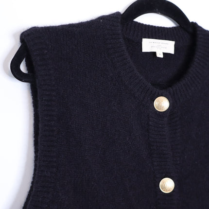 SEZANE Sacha Sweater Vest Cardigan Black w/ Gold Button Wool Blend Women's M