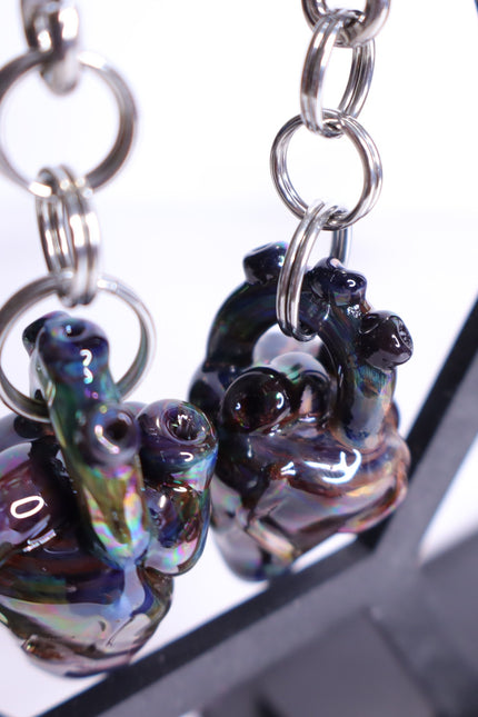 GLASSWEAR STUDIOS Handmade Anatomical Heart Weights Oil Slick 10g/2.5mm Hangers