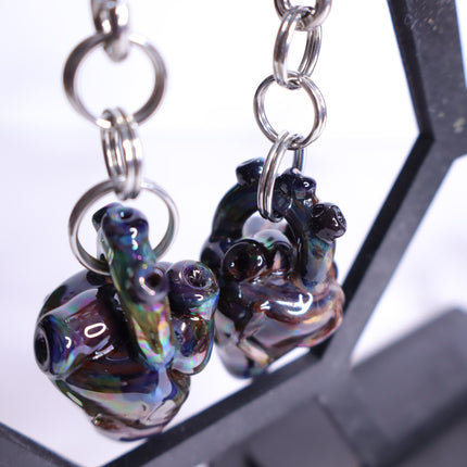 GLASSWEAR STUDIOS Handmade Anatomical Heart Weights Oil Slick 10g/2.5mm Hangers