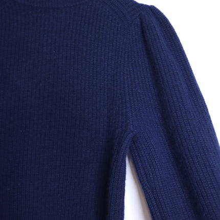 J. CREW 100% Cashmere Puff Sleeve Sweater Navy Blue Mock Neck Women's XS