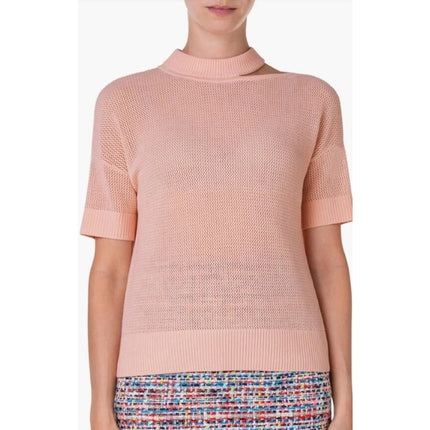 Akris Punto Cutout Neck Wool Knit Sweater Light Peach Short Sleeve Women's 4