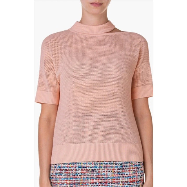 Akris Punto Cutout Neck Wool Knit Sweater Light Peach Short Sleeve Women's 4