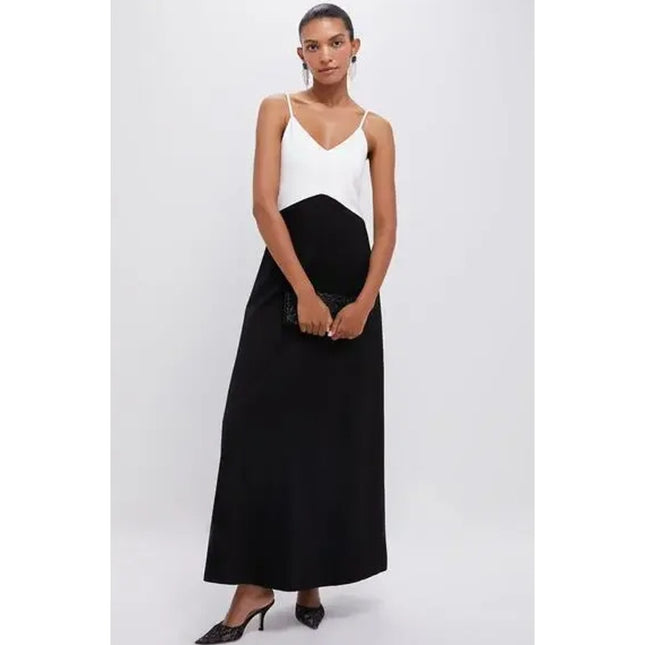 POMANDER PLACE NWT Lorelai Maxi Dress Black White Colorblock Women's M