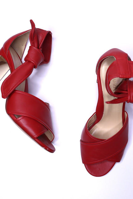 MARION PARKE Leather Ankle Tie Sandal Red Open Toe Blocked Heel Women's 38/US 8
