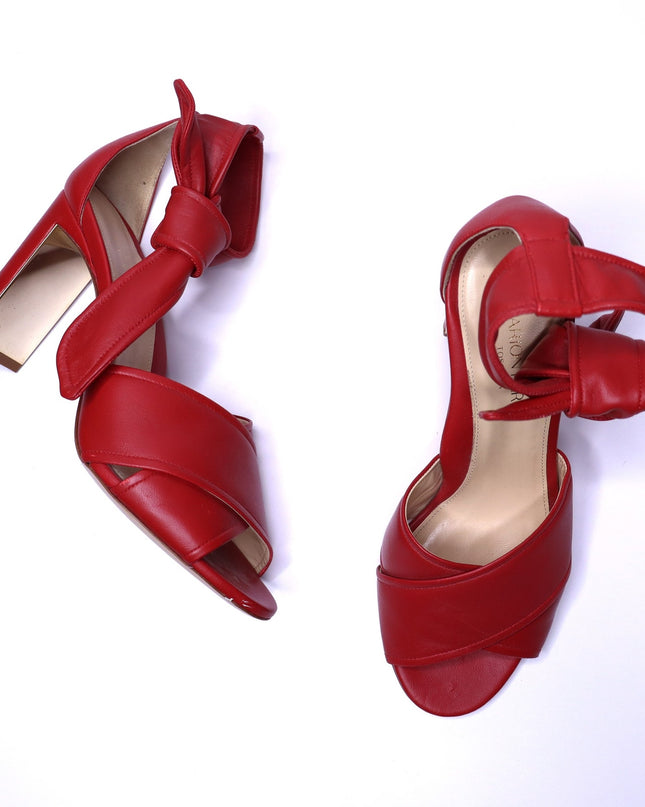 MARION PARKE Leather Ankle Tie Sandal Red Open Toe Blocked Heel Women's 38/US 8