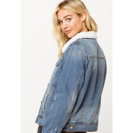 Jade & Ivory Sherpa Denim Jacket Blue Hannah Wash NWT Trucker Women's M