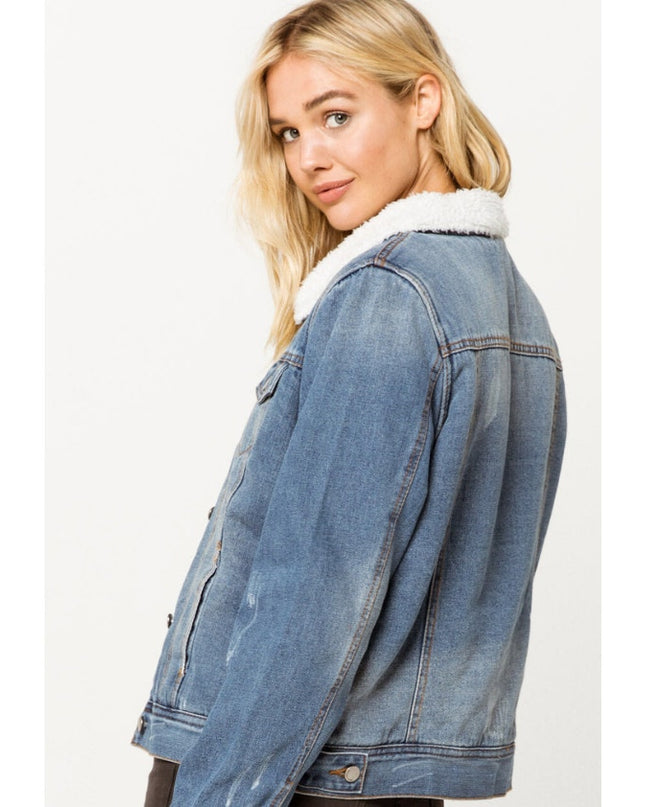 Jade & Ivory Sherpa Denim Jacket Blue Hannah Wash NWT Trucker Women's M