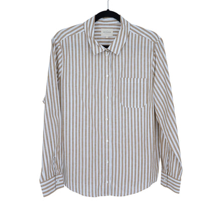 Sezane Tomboy Shirt Ecru Camel Stripes Button Up Long Sleeve Women's 44/US 12