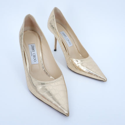 JIMMY CHOO Romy 85 Snake Embossed Pumps Champagne Metallic Women's 38.5/US 8.5