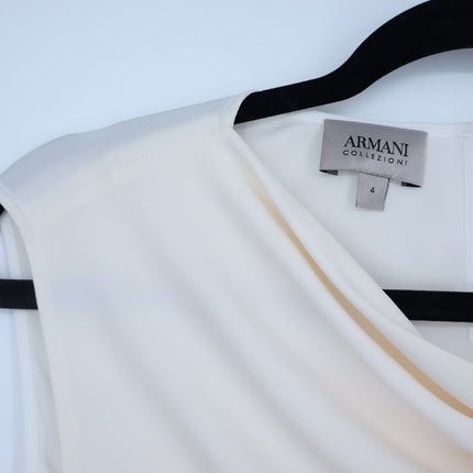 ARMANI COLLEZIONI Silk Draped Neck Blouse Ivory Sleeveless Cowlneck Women's 4