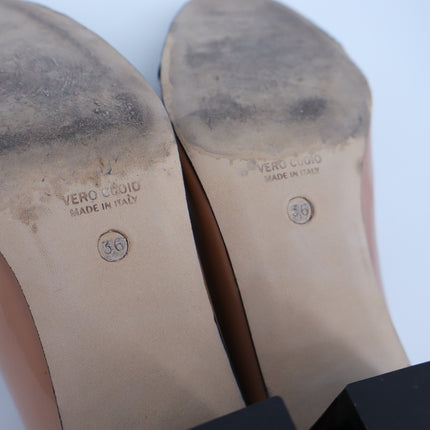 ANDREA CARRANO Francesca Pump Cognac Black Patent Leather $395 Women's 36/US 5