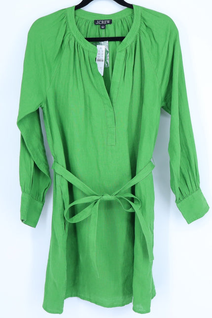 J. CREW Green Cabana Linen Mini Shift Dress NWT Summer Moss Belted Women's S