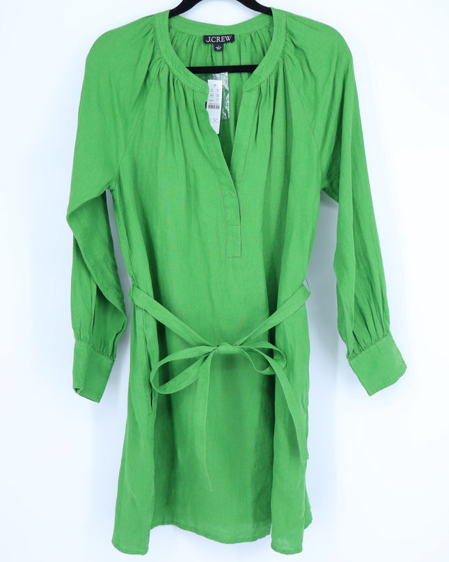 J. CREW Green Cabana Linen Mini Shift Dress NWT Summer Moss Belted Women's S