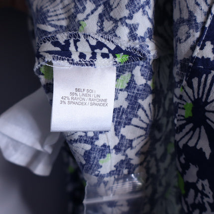TANYA TAYLOR Coral Floral Linen Mini Dress Blue Belted Puff Sleeve Women's 4