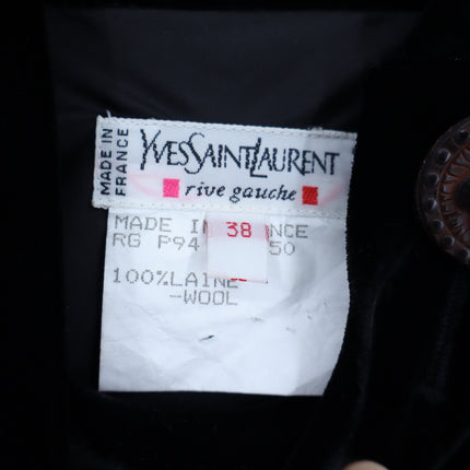 Yves Saint Laurent VTG Dress Black Summer Wool Velvet Button Neck Womens 38/US 6