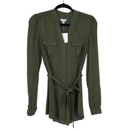 Odille Facile Camp Shirt Olive Green Belted Popover Tunic Long Sleeve Women's 4