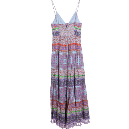 ALICE + OLIVIA Minka Tassel Fringe Maxi Dress Ritzy Multi Tie Front Women's 8