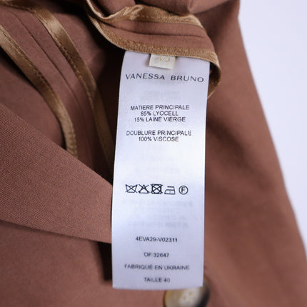 VANESSA BRUNO Christen Longline Sleeveless Jacket Camel Belted Women's 40/US 8